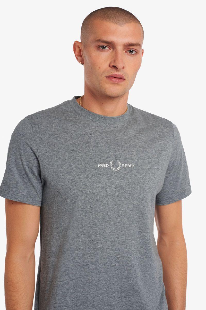 Grey Fred Perry Embroidered Men's T Shirts | PH 1656BEXC